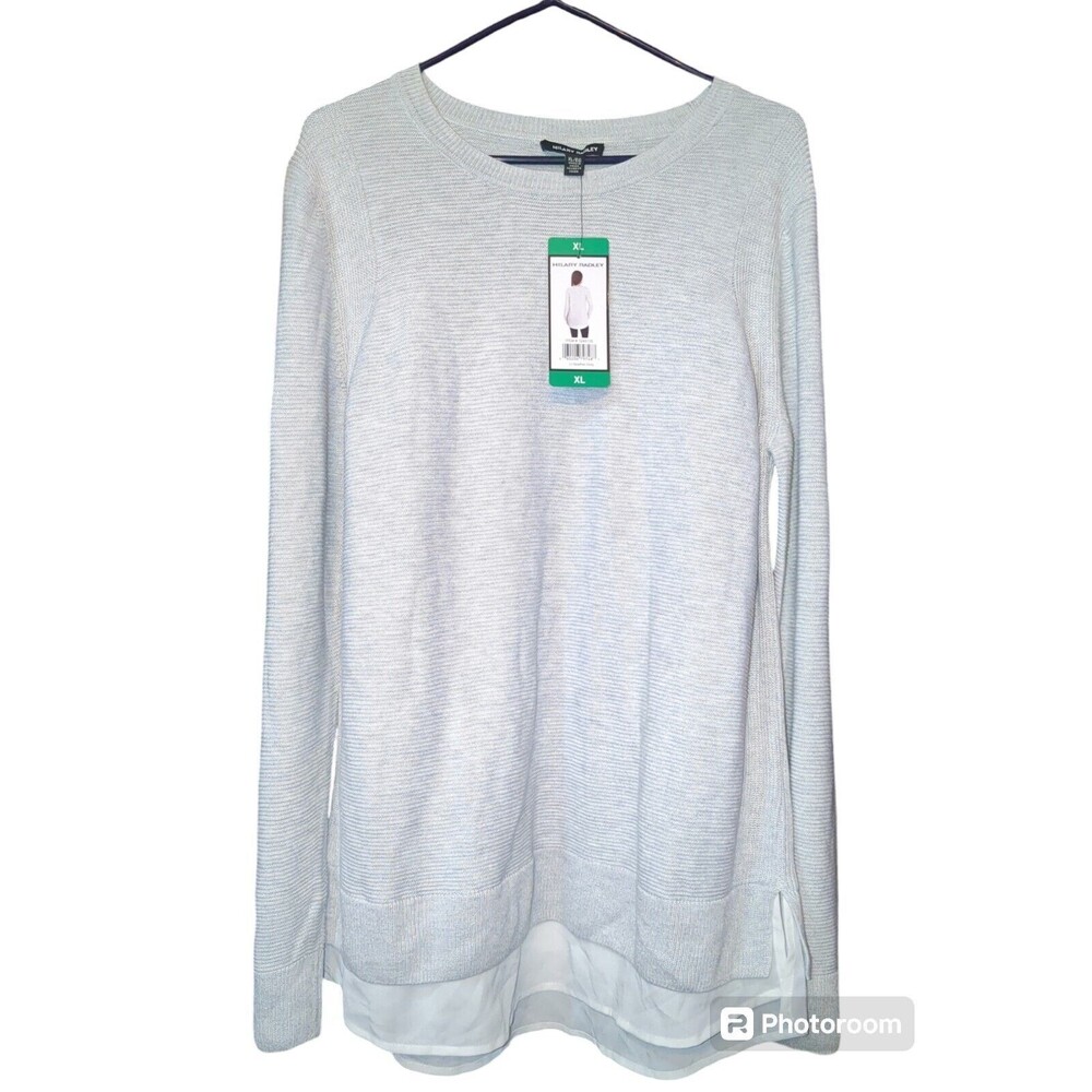 Hilary Radley Long Sleeve Thermal Shirt Layered Look At The Bottom. Lt. Grey XL